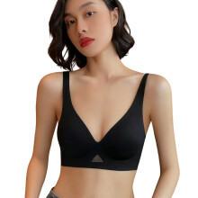 Women Deep V Bra Seamlessly Brassiere Push Up No with-Black XL