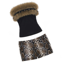 Elegant Womens 2 Piece Set Furry Trim-Top and snake print M