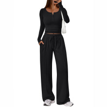 2 Piece Matching Lounge Sets for Women Fall Fashion Two-Black S