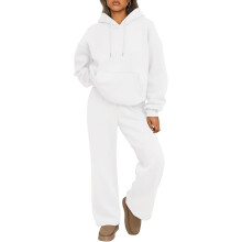 Women's two-piece tracksuit set: oversized hoodie-White L
