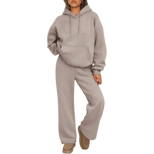 Women's two-piece tracksuit set: oversized hoodie-Khaki S