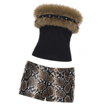 Leopard Snake Print Shorts With Furry-Top and snake print L