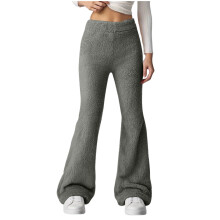 Women's plush pajama pants with elastic waist and wide-Gray XXL
