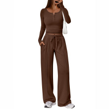 2 Piece Matching Lounge Sets for Women Fall Fashion-Coffee L