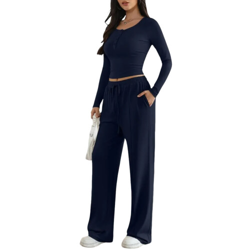 2 Piece Matching Lounge Sets for Women Fall-Navy Blue XXL 1