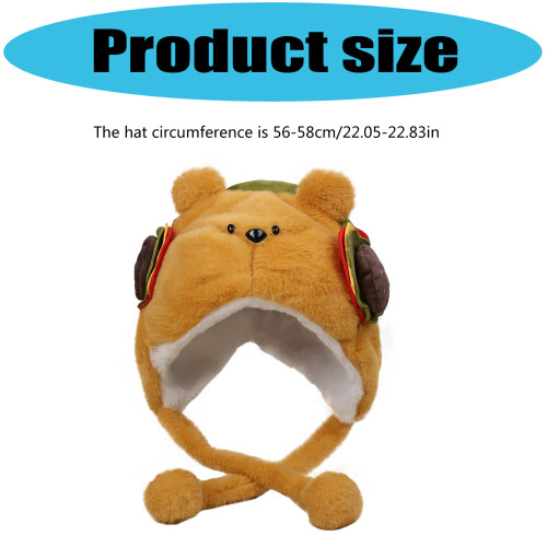 Warm Plush Winter Cap with Lovely Hamburger Bear-Yellow os 2