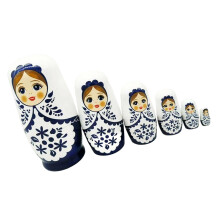 Stapelbare Holzpuppen, 6-lagige russische Nistpuppe,-Weiß