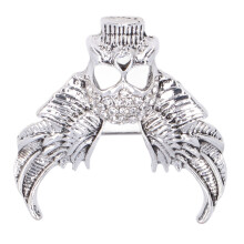 Totenkopf-Brosche mit funkelnden Kristallen, 4,9 x 4,3 cm, Silber