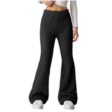Women's plush pajama pants with elastic waist and wide-Black L