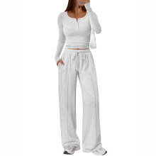 2 Piece Matching Lounge Sets for Women Fall Fashion Two-Gray M