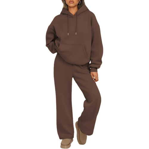 Women's two-piece tracksuit set: oversized hoodie-Coffee M