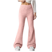 Women's plush pajama pants with elastic waist and wide-Pink XL