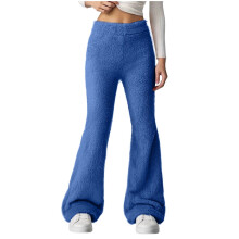 Women's plush pajama pants with elastic waist and wide-Blue XXL