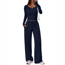 2 Piece Matching Lounge Sets for Women Fall-Navy Blue XL