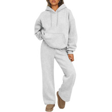 Women's two-piece tracksuit set: oversized hoodie-light gray XL