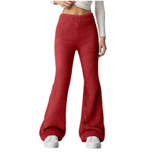 Women's plush pajama pants with elastic waist and wide-Red M