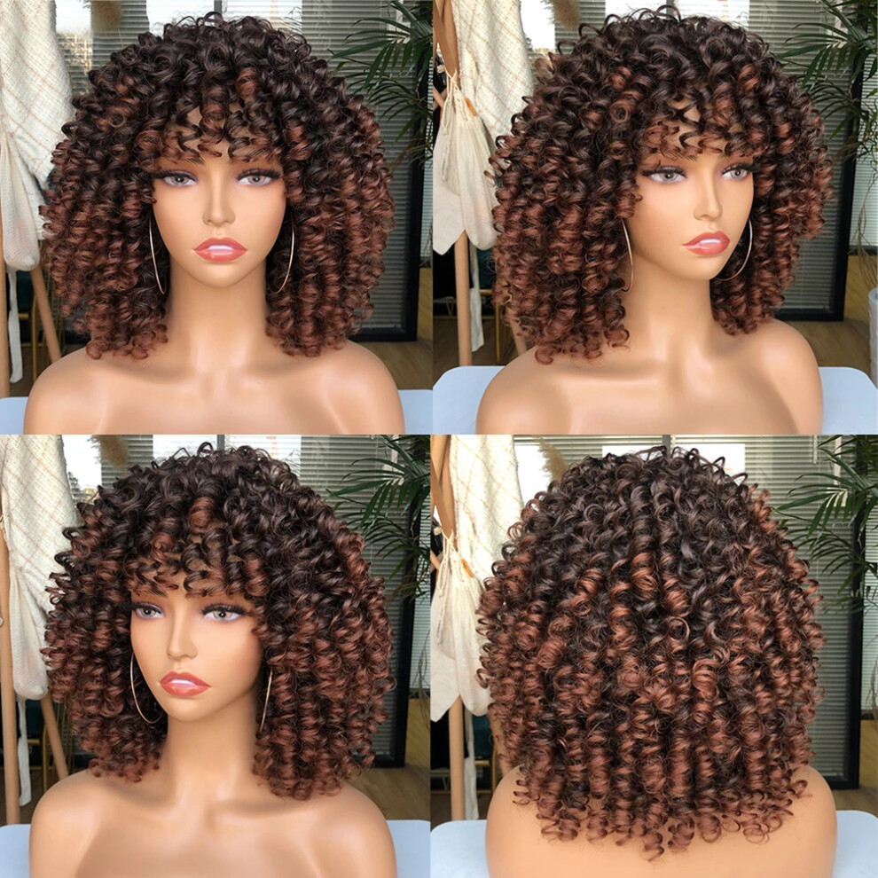 Unisex Black Natural Curly Afro Wig With Bangs For Women - Cosplay Ready