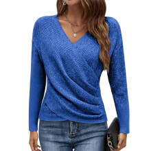 Women's V Neck Long Sleeve Off Shoulder Sweaters-dark blue S