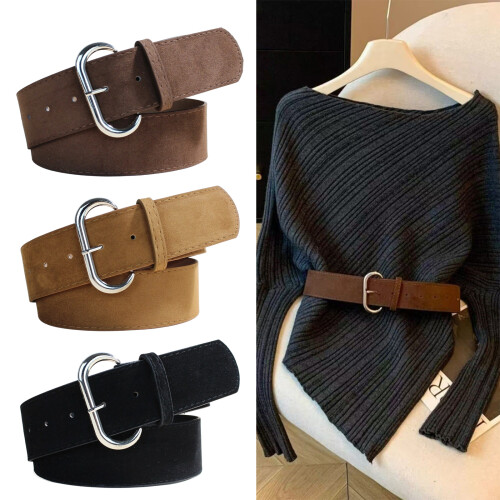 Adjustable Wide Waist Belt With Secure Buckles Soft-Coffee 2