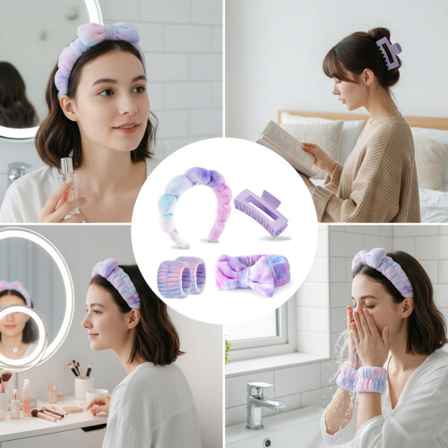 Gentle Stretchy Headbands Set Adjustable NonSlip-Leopard white 2