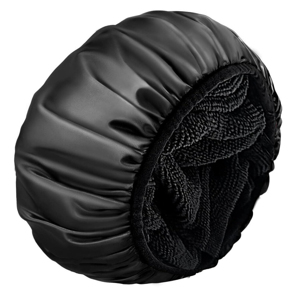 Black Reusable Shower Caps For Women 27Cm Triple Layer Waterproof Cap With Microfibre Lining For All Hair Lengths