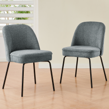 Set of 2 Dining Chairs Linen Spring Cushion Grey