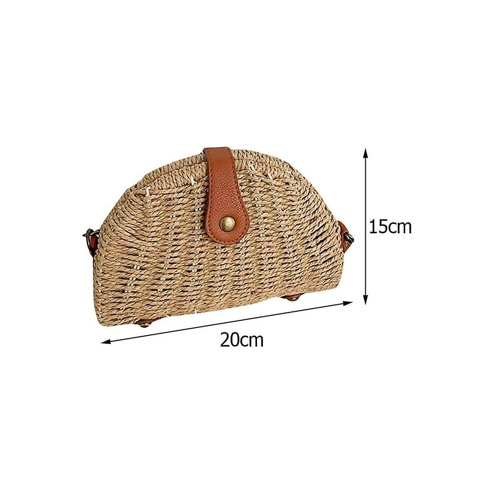 Kikidex (As Show, One Size) Half Round Straw Bag Handmade Rattan Summer Beach Vacation