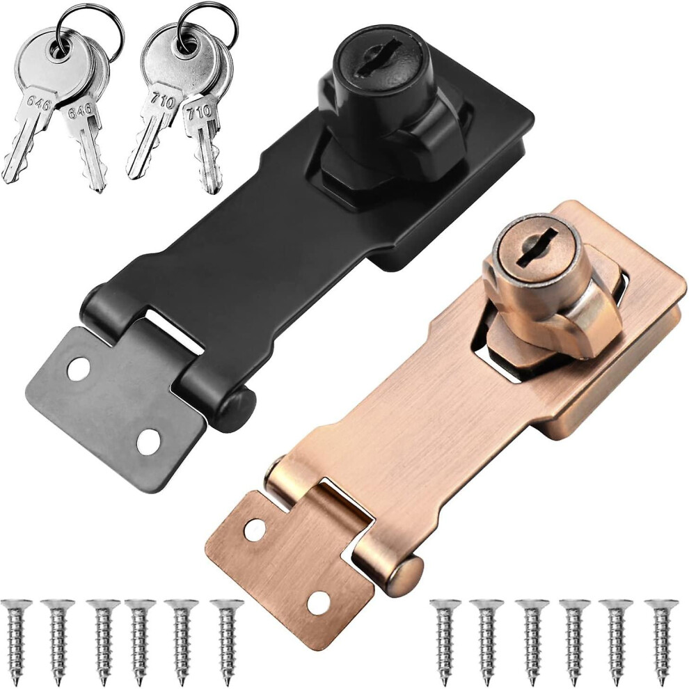Kikidex (As Show, One Size) Door Lock With Key 2Pcs, Hasp Door Latch Padlock And Latches Locking Hasp For Door, Furniture, Cabinet, Drawer, Cupboard