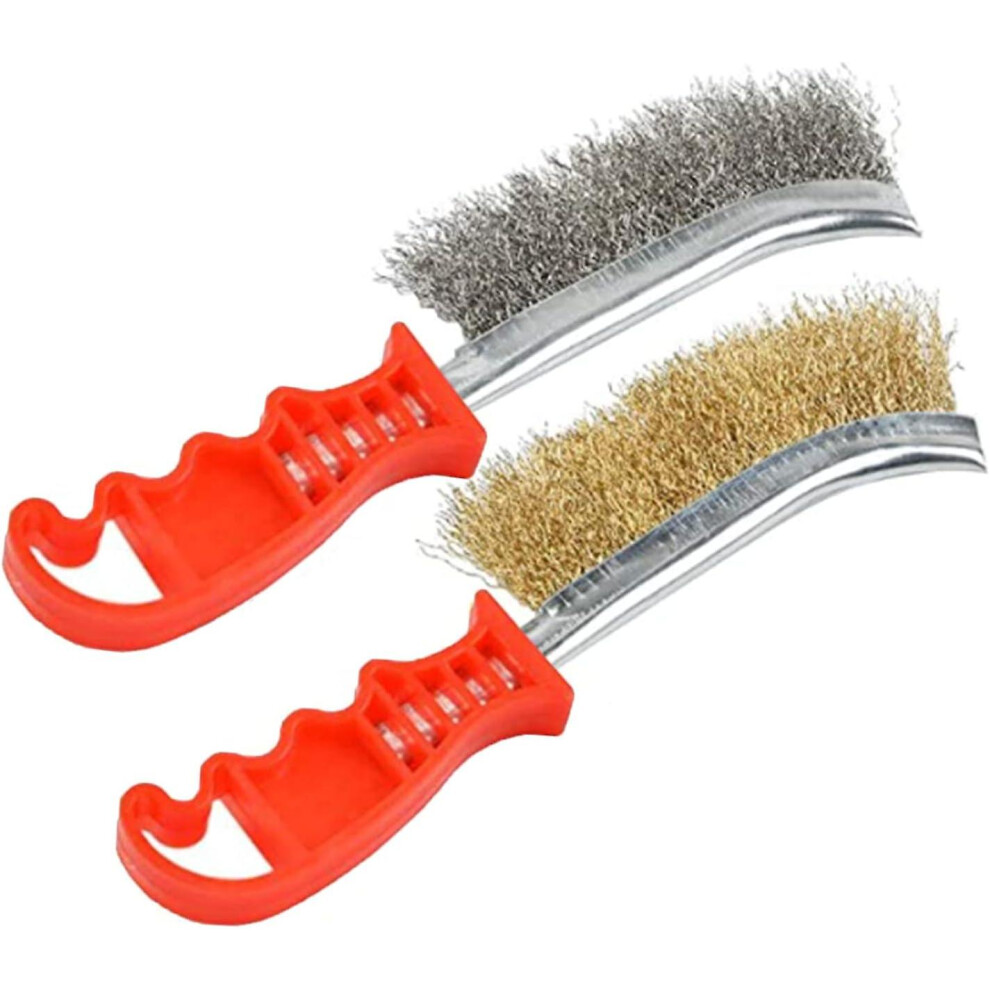 Kikidex (As Show, One Size) 2 Pack Steel Wire Brush, Brass, Metal, 1 Stainless Steel Brush, 1 Brass Brush, Weld Slag Cleaner, Rust Scrubber Brush, 233Mm.