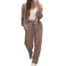Zweiteilige Damen-Sets, Herbst, lange Hosen, Hemden,-Kaffee 5XL