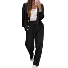 Zweiteilige Damen-Sets, Herbst, lange Hosen,-Schwarz XXXL