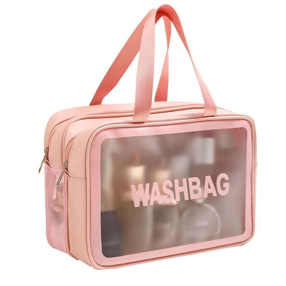 Kikidex (As Show, One Size) Cosmetics Bags, Travel Makeup Bag, Clear Toiletry Bags, Translucent Waterproof And Draining Travel Accessories Bag (Pink) Pink