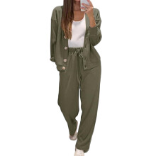Zweiteilige Damen-Sets, Herbst, lange Hosen,-Armeegrün 4XL