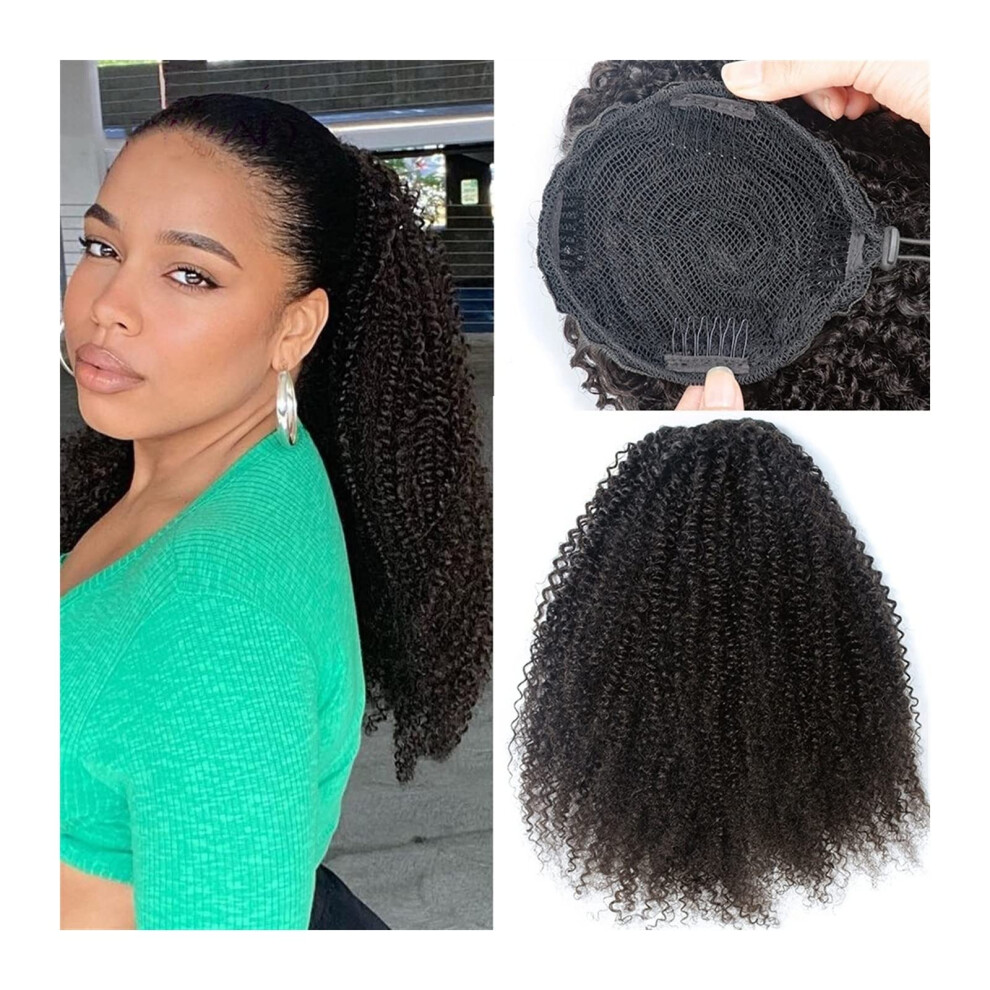 Unisex Black Hair Buns Hair Piece 12-26 Inches Afro Curly Ponytail Hair Extensions Drawstring Hair Comb Wig 12 Inch 100G