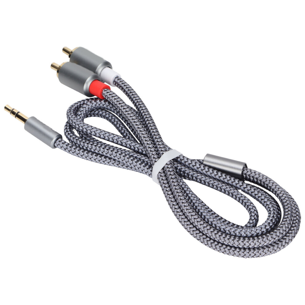 Nylon Braid 3.5Mm To 2Rca Audio Cable, 1M, Dark/Gray 8771357944614