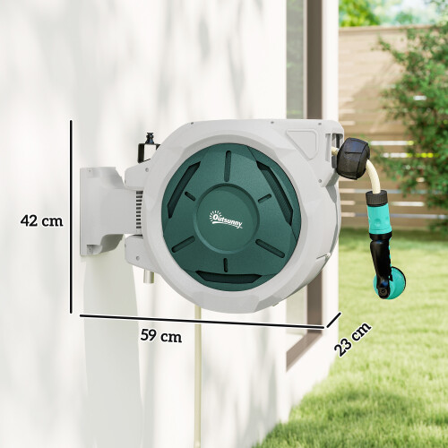 Outsunny Outsunny Retractable Hose Reel Wall Mounted with Lock, Grey 2