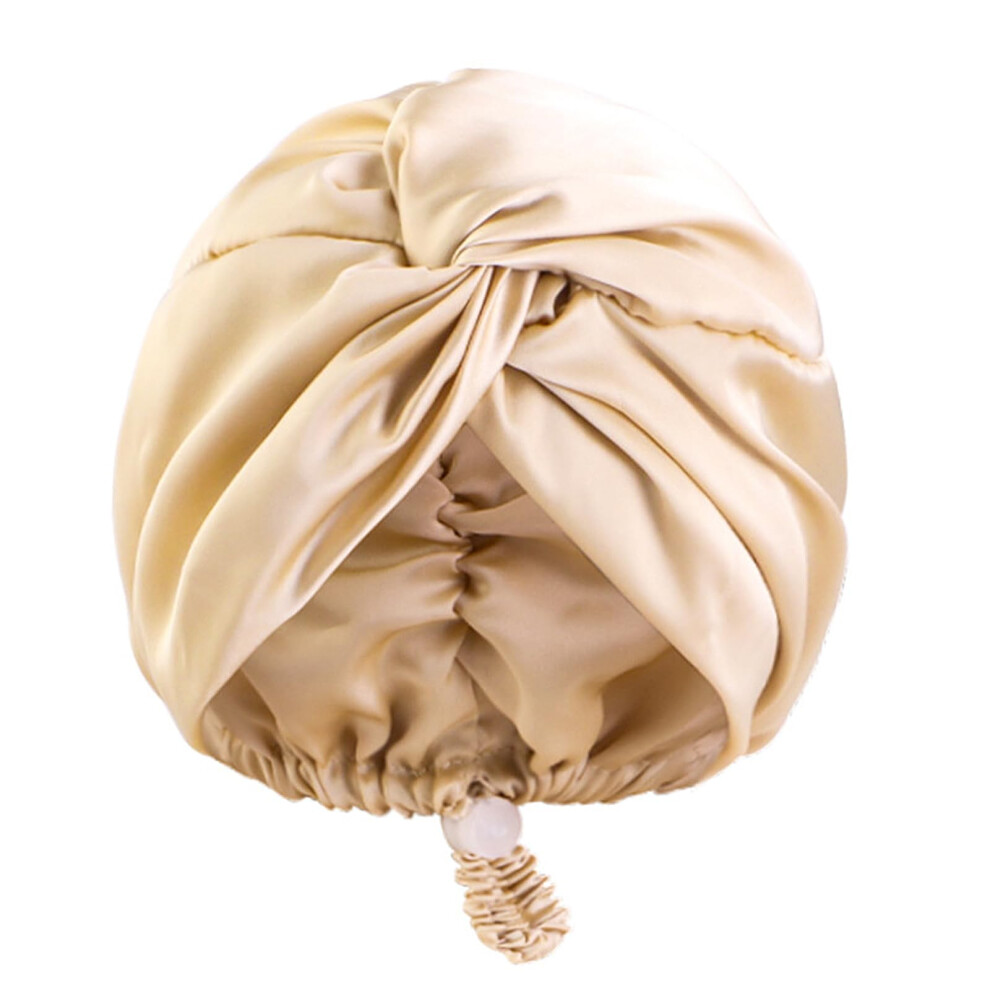 Mulberry Silk Sleep Cap For Women, Khaki Adjustable Buckle, Double-Layer Silk Bonnet, Hair Care Silk Shower Cap
