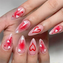 Medium Length Glossy Press On Nail 24PCS 3D Blush Hearts