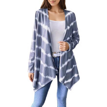 Women Tie Dye Cardigan Long Sleeve Open Front-Gray M