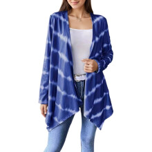 Women Tie Dye Cardigan Long Sleeve Open Front-Blue XXL