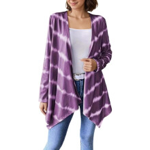 Women Tie Dye Cardigan Long Sleeve Open Front-Purple L
