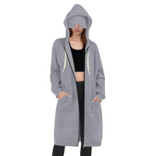 Women's Long Hoodie with Zipper, Loose Fit, Stylish,-Gray M