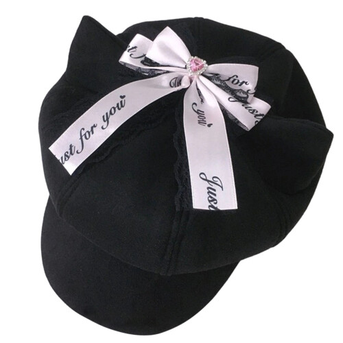 Popular Octagonal Hat Punk Beret Bowknot Cats Ear Hat-Pink