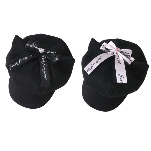 Popular Octagonal Hat Punk Beret Bowknot Cats Ear Hat-Pink 1