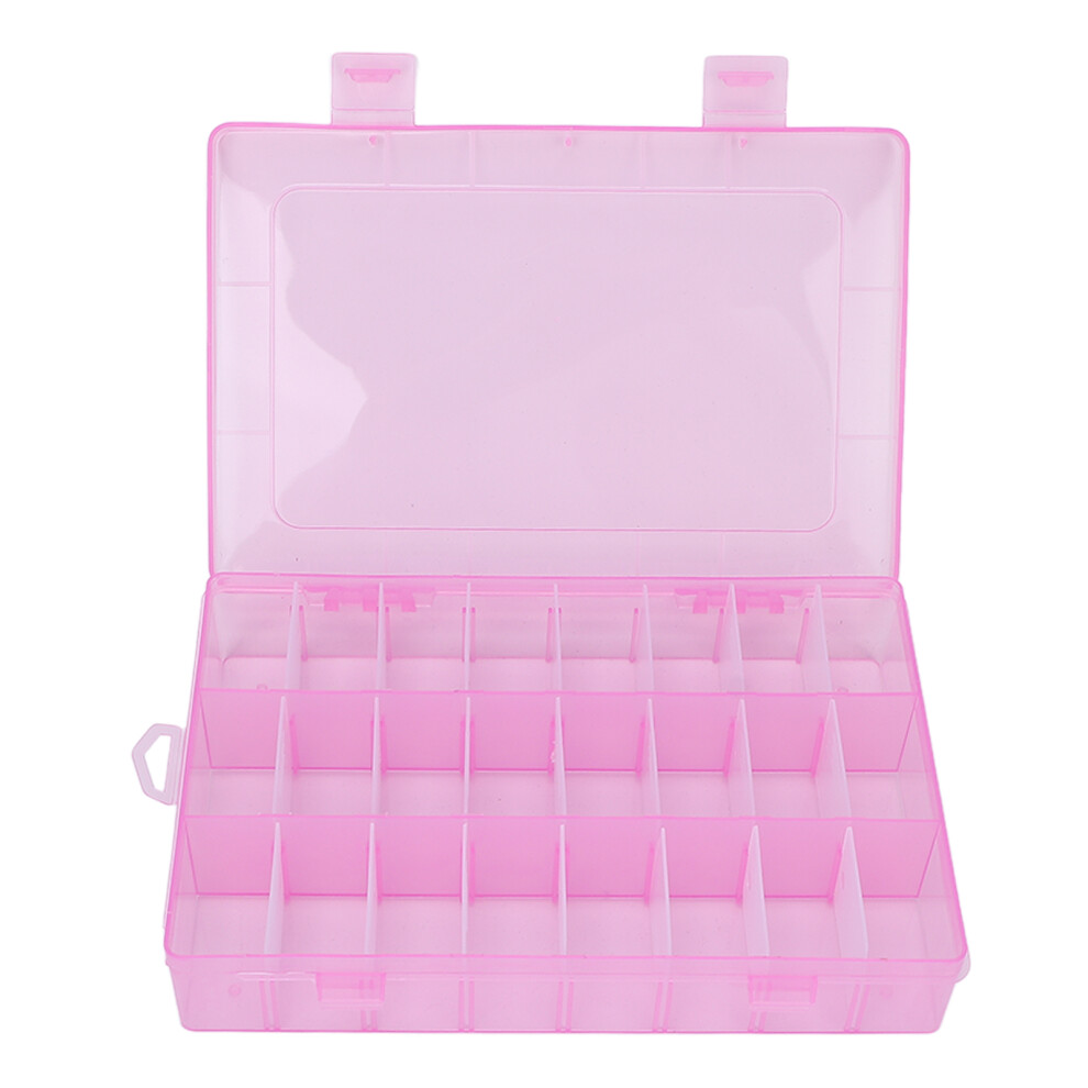 Pink Plastic 24-Grid Nail Art Storage Box With Detachable Dividers