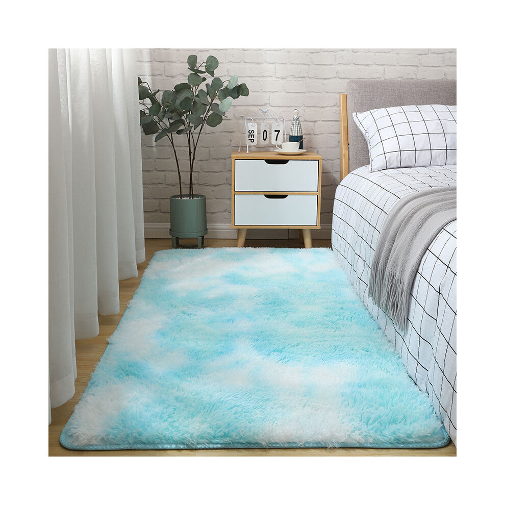 (Tie-dye - sky blue, 60*160cm) Silk and wool tie-dyed carpets, living room and bedroom bed MATS, dirt-resistant floor MATS and easy to maintain-image-OPC-PMR2NZ2-NEW