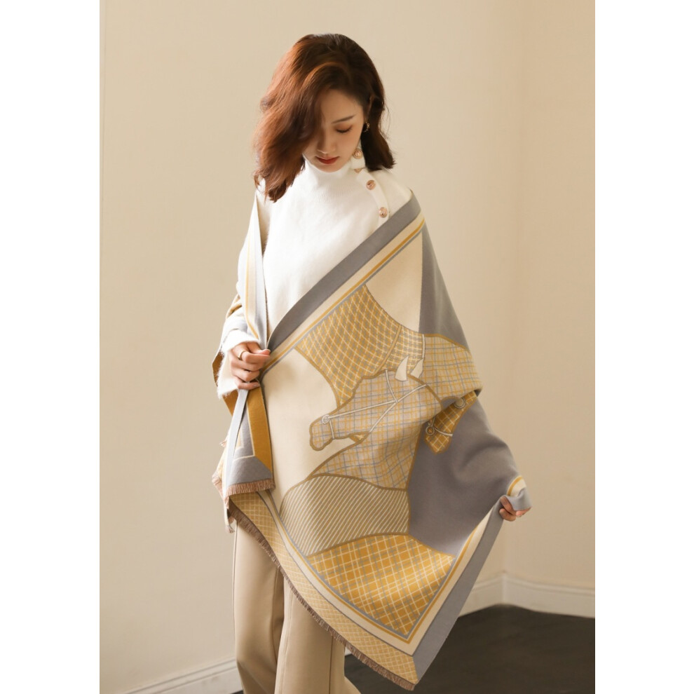 (Light luxury pony green) The same black and white checkered scarf as Jun Ji-hyun's for women in autumn and winter (55*185cm)-image-OPC-PMR2RRF-NEW