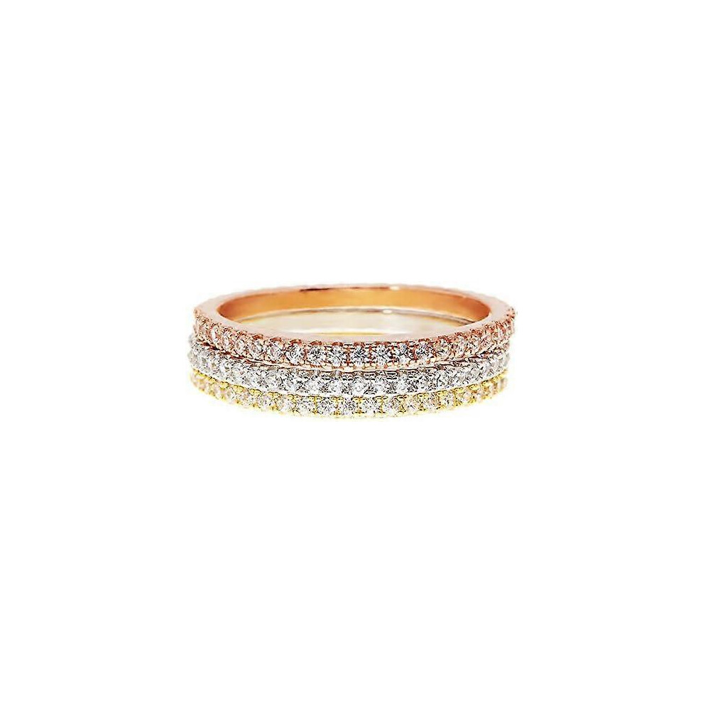 Kikidex (As Show, One Size) 14K Gold Plated Solid 925 Sterling Silver Cz Simulated Diamond Stackable Ring Eternity Bands For Women Silver,Gold
