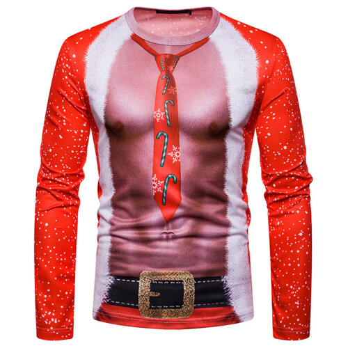 3D-Weihnachtss-T-Shirt für Männer, Polyester, Rundhals-Pullover Feiertags-Pullover 2
