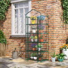 Outsunny 5 Tier Mini Greenhouse Grow House w/ Roll Up Door, Green
